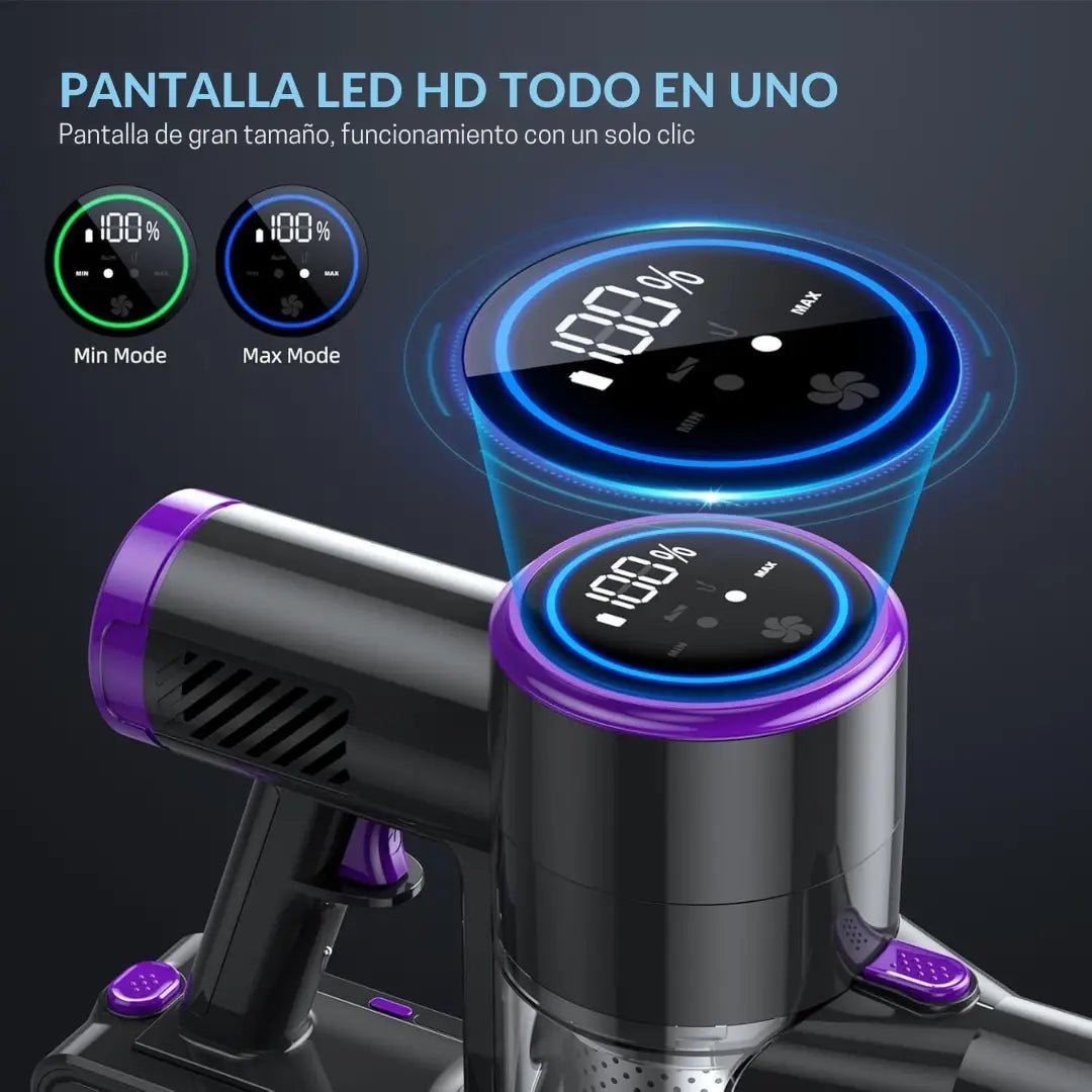 SmartClean | Aspiradora inalambrica con pantalla LED, 2 modos | 6 en 1, ligera y recargable con batería desmontable para el hogar
