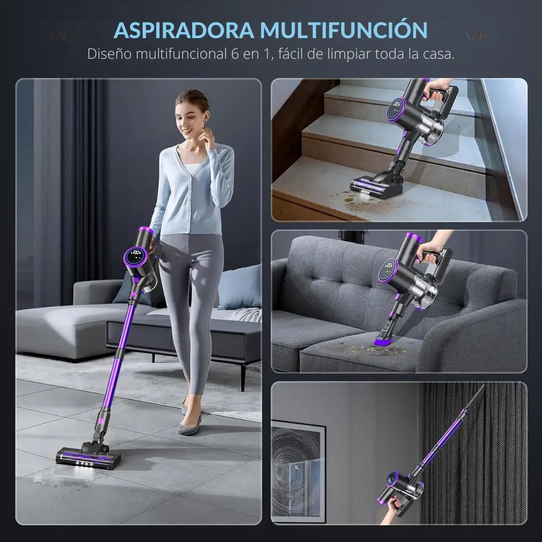SmartClean | Aspiradora inalambrica con pantalla LED, 2 modos | 6 en 1, ligera y recargable con batería desmontable para el hogar