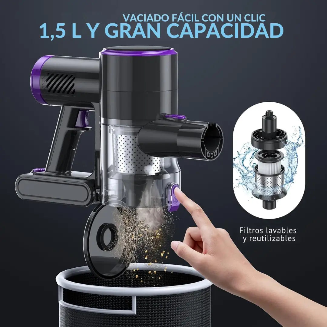 SmartClean | Aspiradora inalambrica con pantalla LED, 2 modos | 6 en 1, ligera y recargable con batería desmontable para el hogar