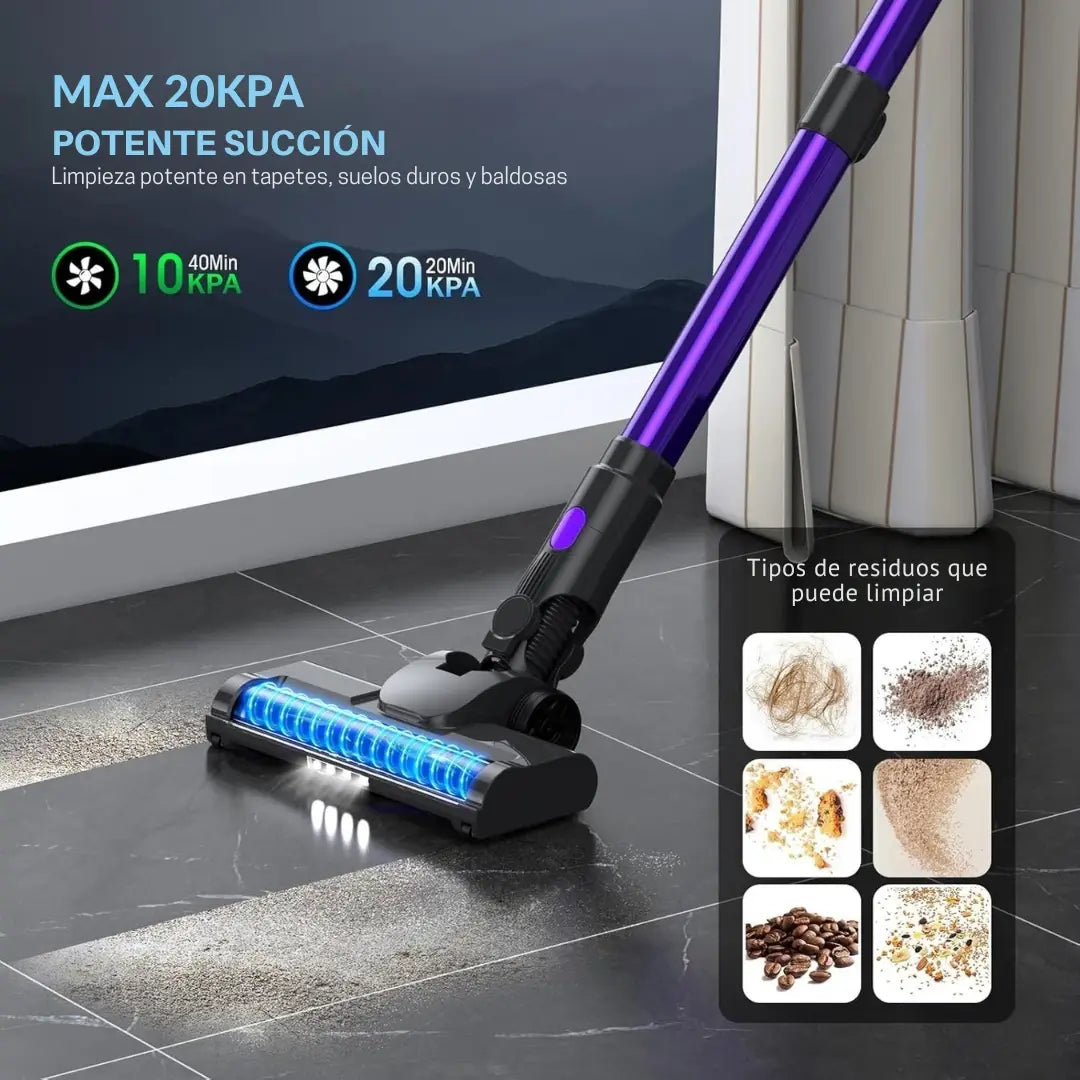 SmartClean | Aspiradora inalambrica con pantalla LED, 2 modos | 6 en 1, ligera y recargable con batería desmontable para el hogar
