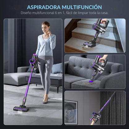 SmartClean | Aspiradora inalambrica con pantalla LED, 2 modos | 6 en 1, ligera y recargable con batería desmontable para el hogar
