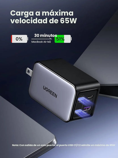 Cargador UGREEN 65W con 4 Puertos | Carga Rápida y Compacta para Todos tus Dispositivos